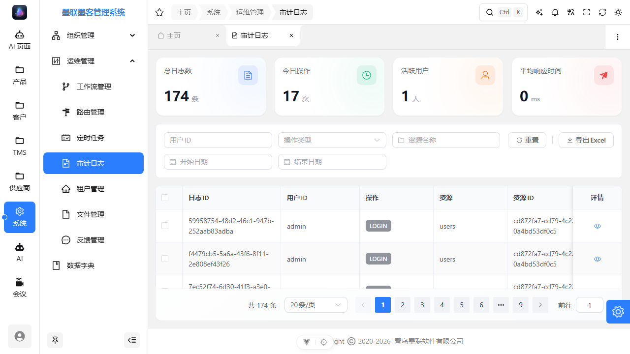 审计日志页:操作记录的筛选与列表